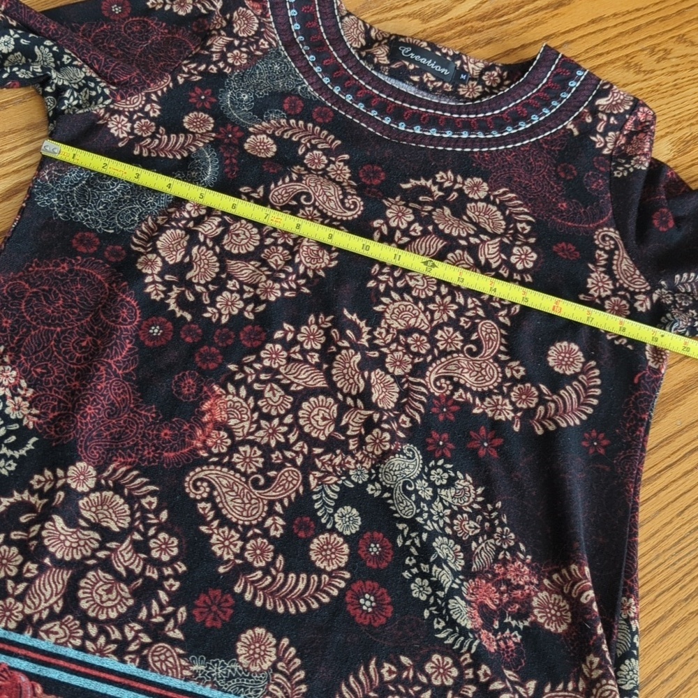 Creation Paisley Abstract Print Tunic Blouse Scoop Neck Stitched Embellishment M - Picture 6 of 7